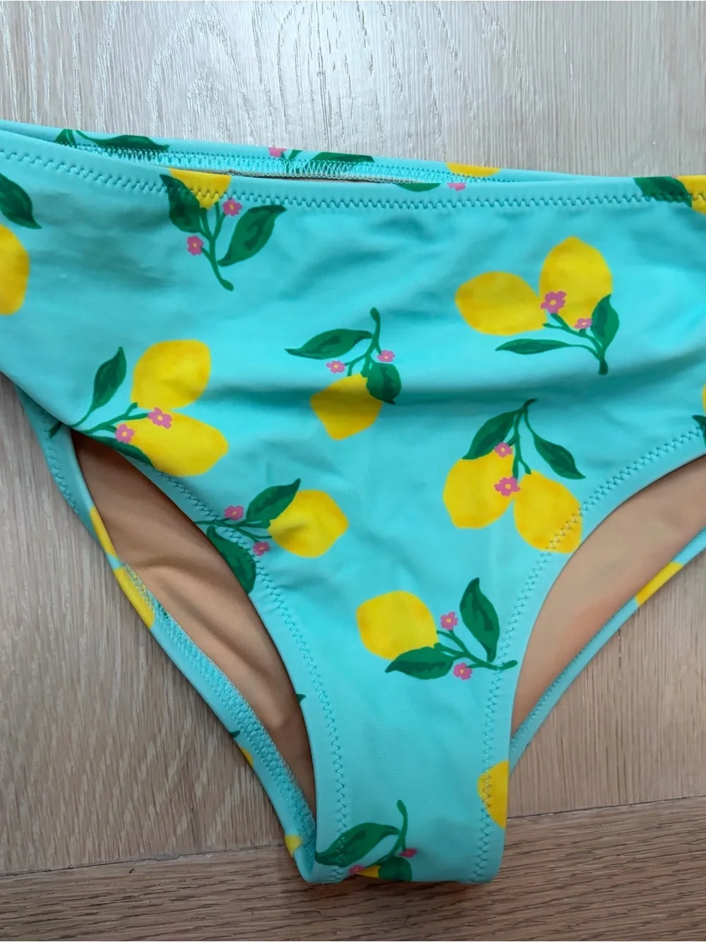 J. Crew Girls Aqua Lemon Print Ruffle Strap Two-Piece Swim Set